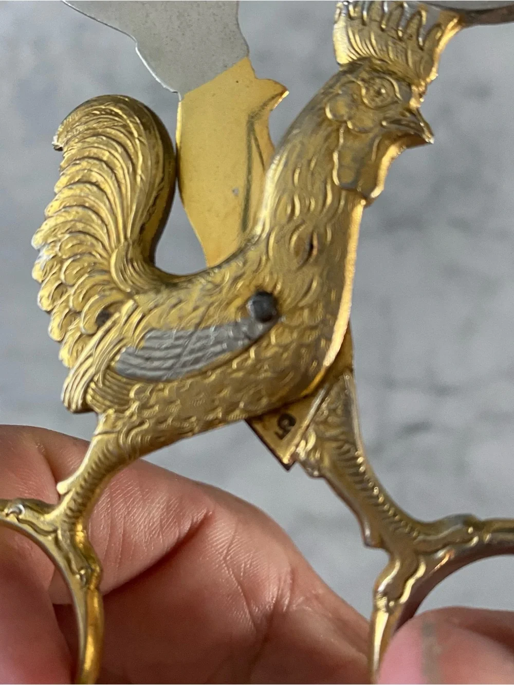 Egg Cutter Scissors VTG German Rooster Gold Plated